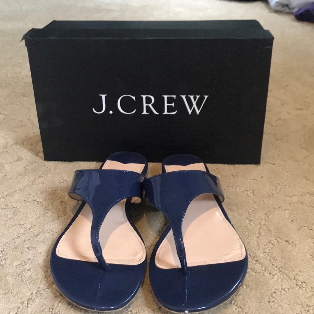 J Crew navy patent slide size 8.5